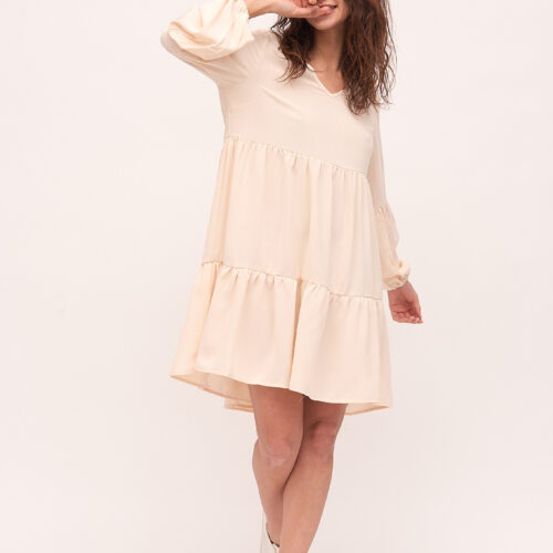 Vestido Corto Volante Beige