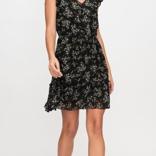 Vestido Corto Flores Negro Volantes
