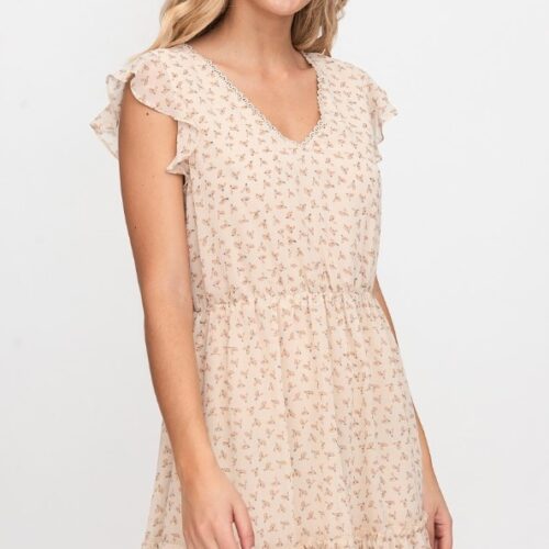 Vestido Corto Beige Volantes