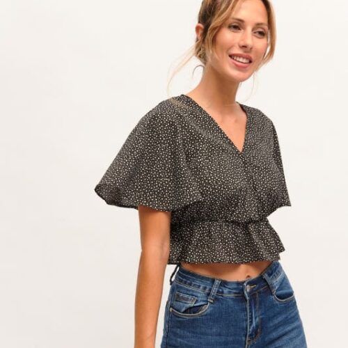 Blusa Negra Manga Corta Ancha
