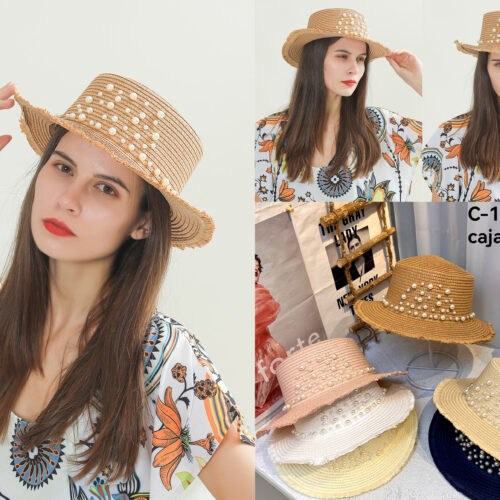 Sombrero Perlas Marrón y Beige