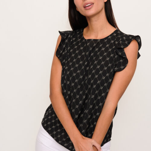 Blusa Negra Estampada con Volante