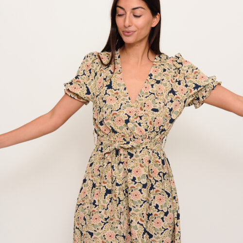 Vestido Corto Azul Oscuro Estampado Flores