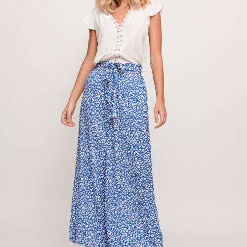 Pantalón Suelto Azul Estampado Flores