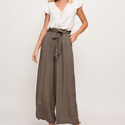 Pantalón Suelto Marron Estampado Rombos