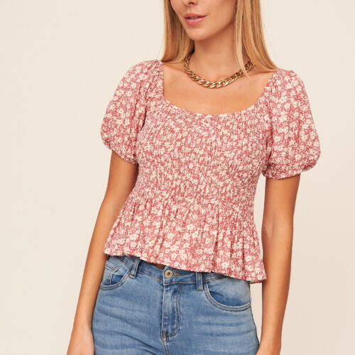 Blusa Rosa Florecitas Blancas