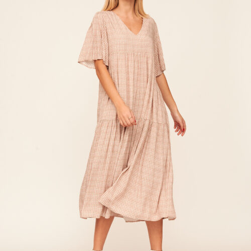 Vestido Rosa Ancho Pata de Gallo