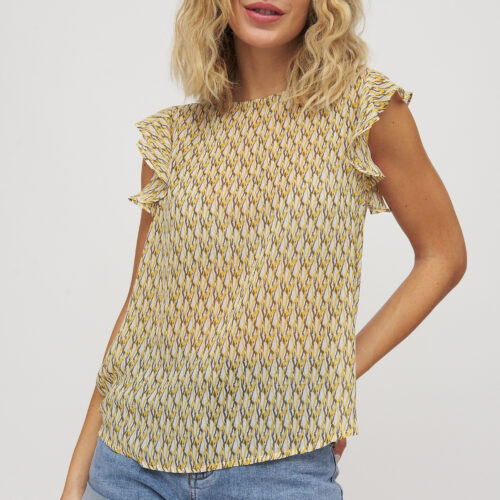 Blusa Amarilla Estampada Volantes
