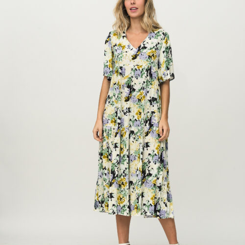 Vestido Largo Amarillo Estampado Flores