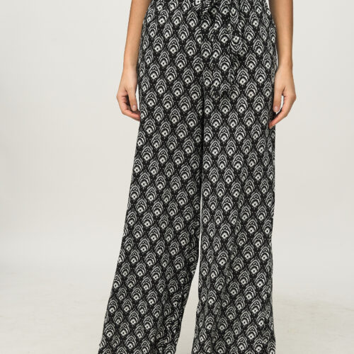 Pantalón Ancho Estampado Étnico Negro