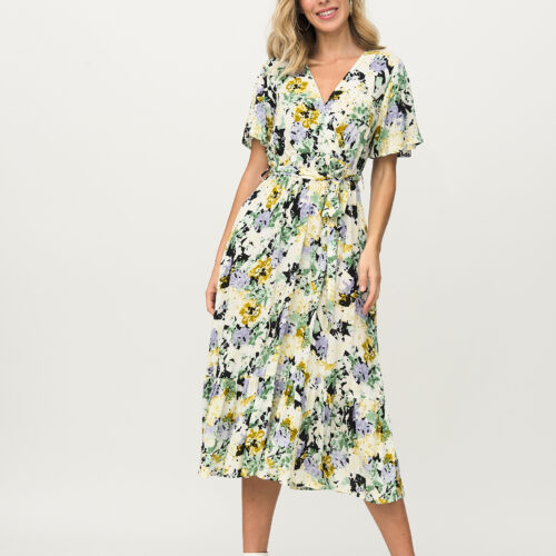 Vestido Largo Verde Estampado Flores