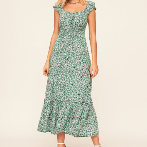 Vestido Largo Flores Verdes