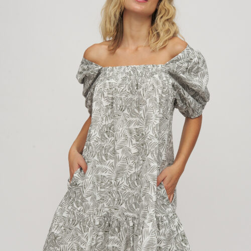 Vestido Estampado Manga Farol
