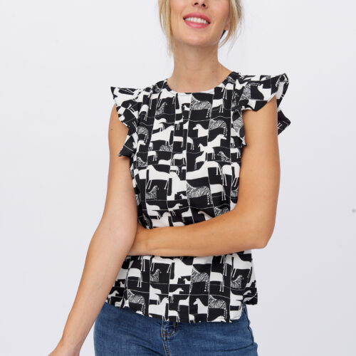 Blusa Cuadros Cebras Volantes