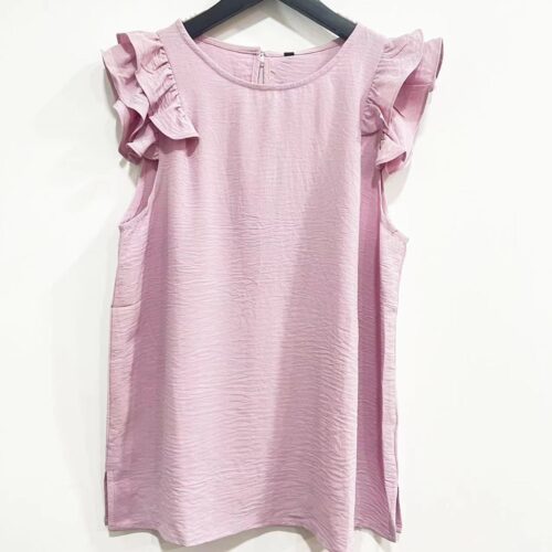 Blusa Rosa Volantes Cuello Redondo
