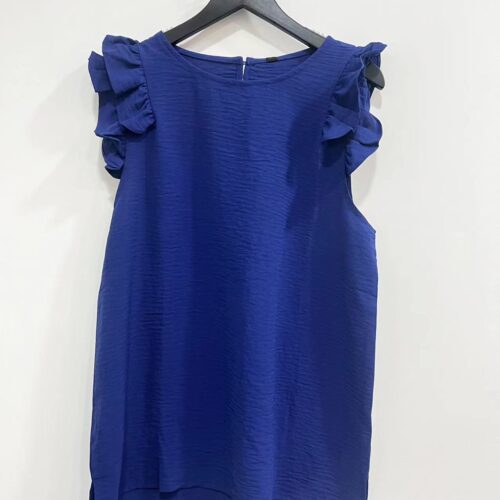 Blusa Azulón Volantes Cuello Redondo