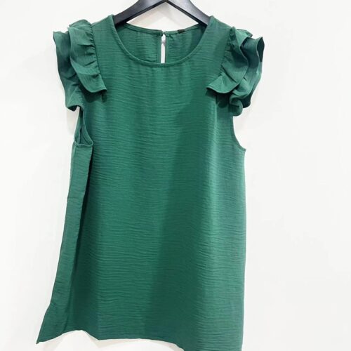 Blusa Verde Volantes Cuello Redondo