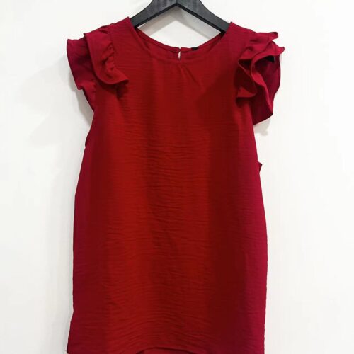 Blusa Rojo Volantes Cuello Redondo