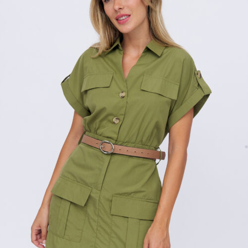 Vestido Corto Ajustado Verde Falda-Pantalón