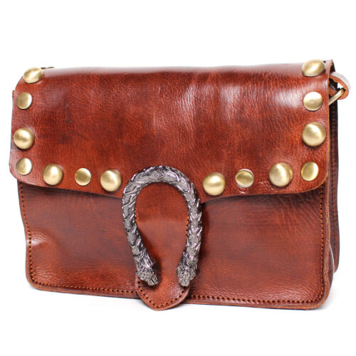 Bolso de Piel Marruecos Solapa con Tachuelas Detalle Serpiente