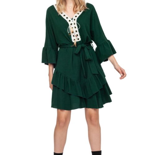 Vestido Corto Verde Volantes