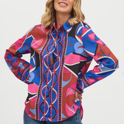 Camisa Estampado Geométrico Fucsia-Azul