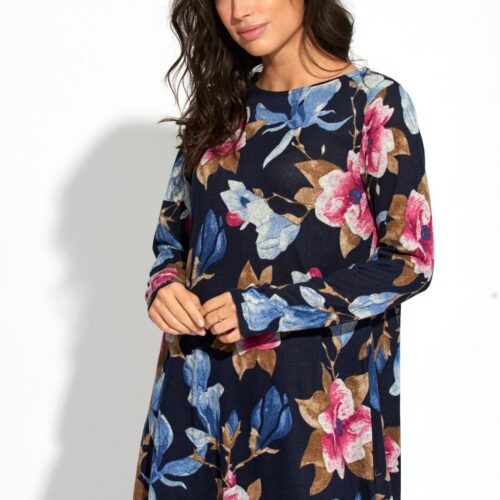 Vestido Corto Azul Oscuro Estampad Flores