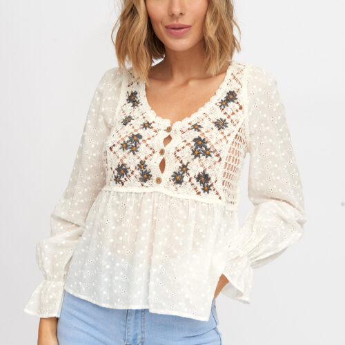 Blusa Mangas Troquelado Verde