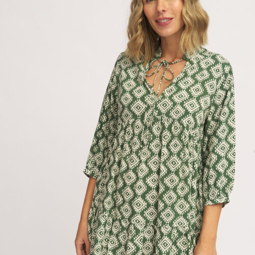 Vestido Corto Verde Estampado Rombos