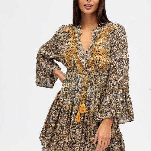 Vestido Vestido Corto Estampado Bordado Boho