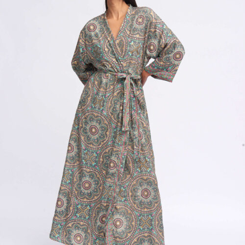 Kimono Largo Seda Estampado  3/4