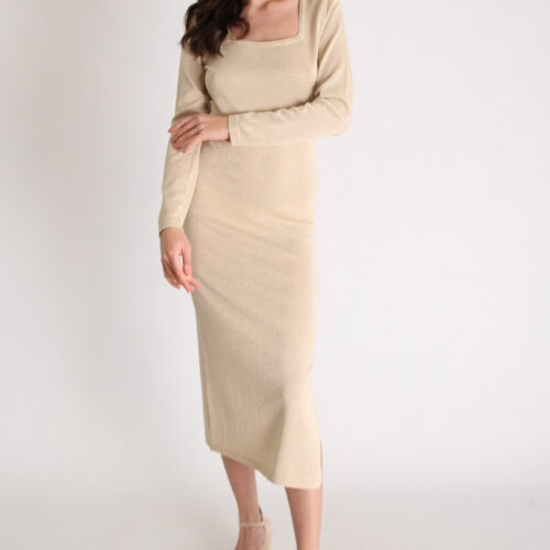 Vestido Largo Mangas con Hilo Brillante