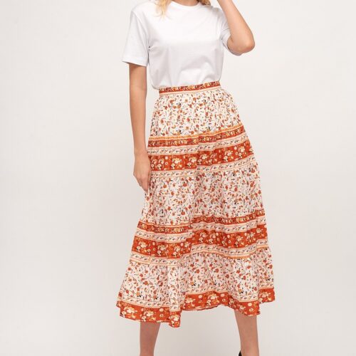 Falda Larga Estampado Naranja