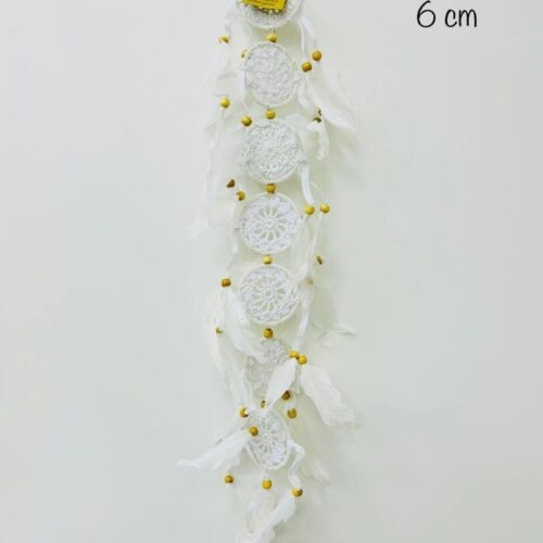Atrapasueños Blanco Crochet Plumas Blancas 6 cm