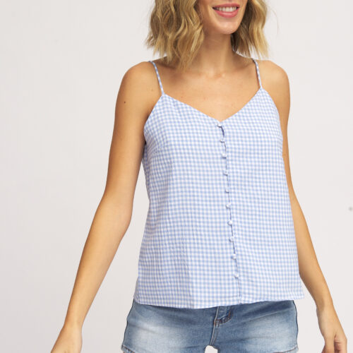 Blusa Tirantes con Botones Vichy Azul