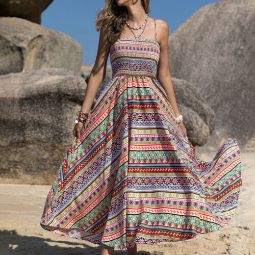 Vestido Largo Multicolor con Estampado Variado