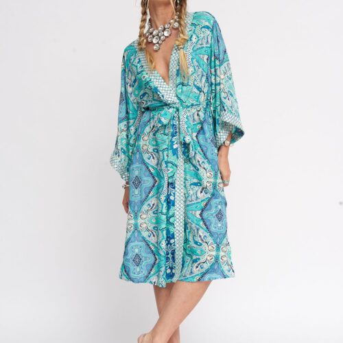 Kimono Seda Estampado Étnico