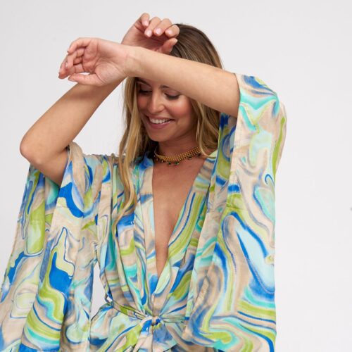 Kimono Corto Seda Estampado