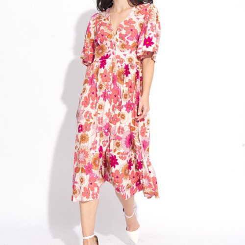 Vestido Midi Fucsia Estampado Flores