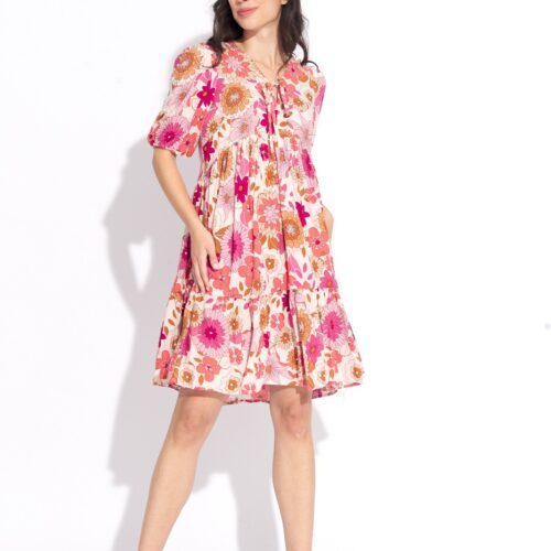 Vestido Corto Fucsia Estampado Flores