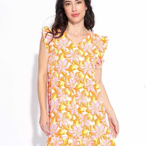 Vestido Corto Naranja Estampado Flores