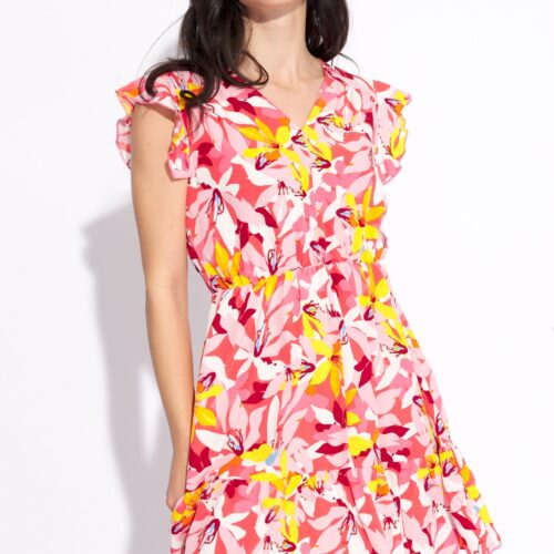 Vestido Corto Rosa Estampado Flores