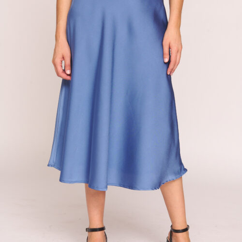 Falda Midi Satinada Azul
