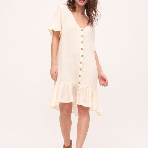 Vestido Corto Blanco Botones