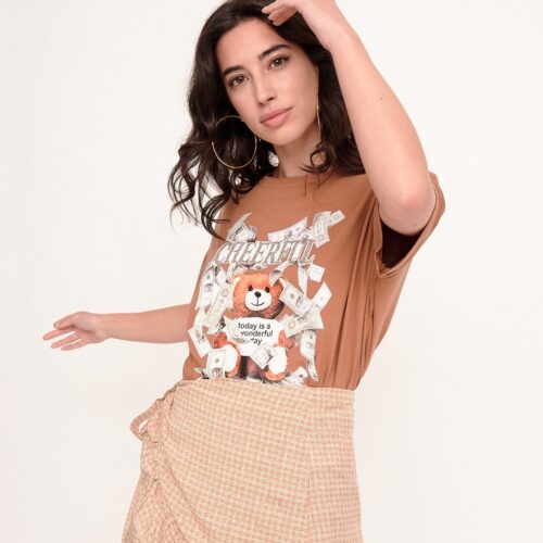 Falda Cruzada Pata de Gallo Beige