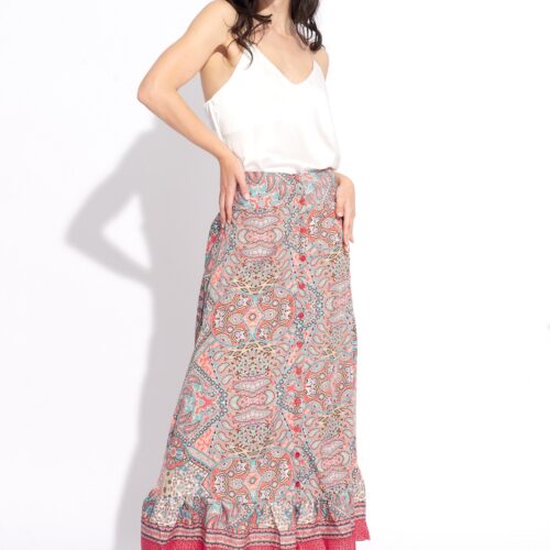 Falda Larga Seda Estampado Botones