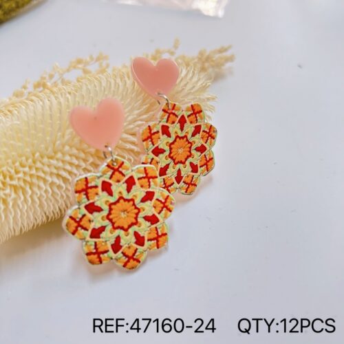 Pendientes Acrílico Floral Naranja