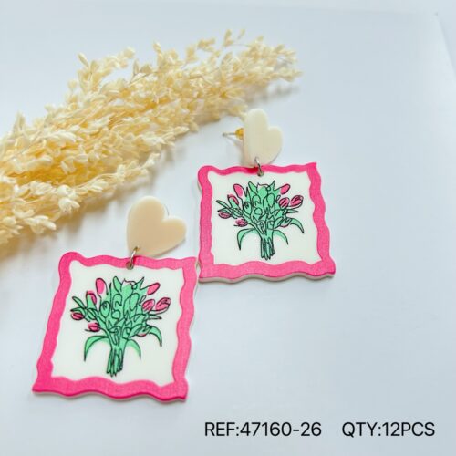 Pendientes Acrílico Tulipán Rosa