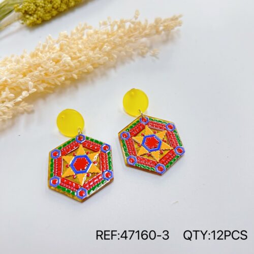 Pendientes Acrílico Étnico Hexagonal Étnico