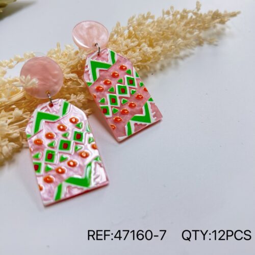 Pendientes Acrílico Étnico Rosa